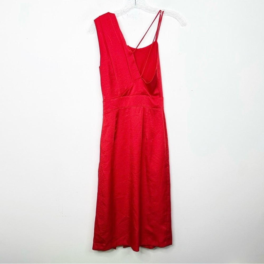 NWT REISS | Sara Ruffle Detail‎ Red Satin Pleated Midi Cocktail Dress Sz. 0 - Picture 8 of 8
